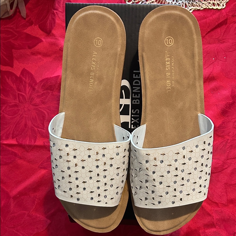 Alexis Bendel White Slide Sandals